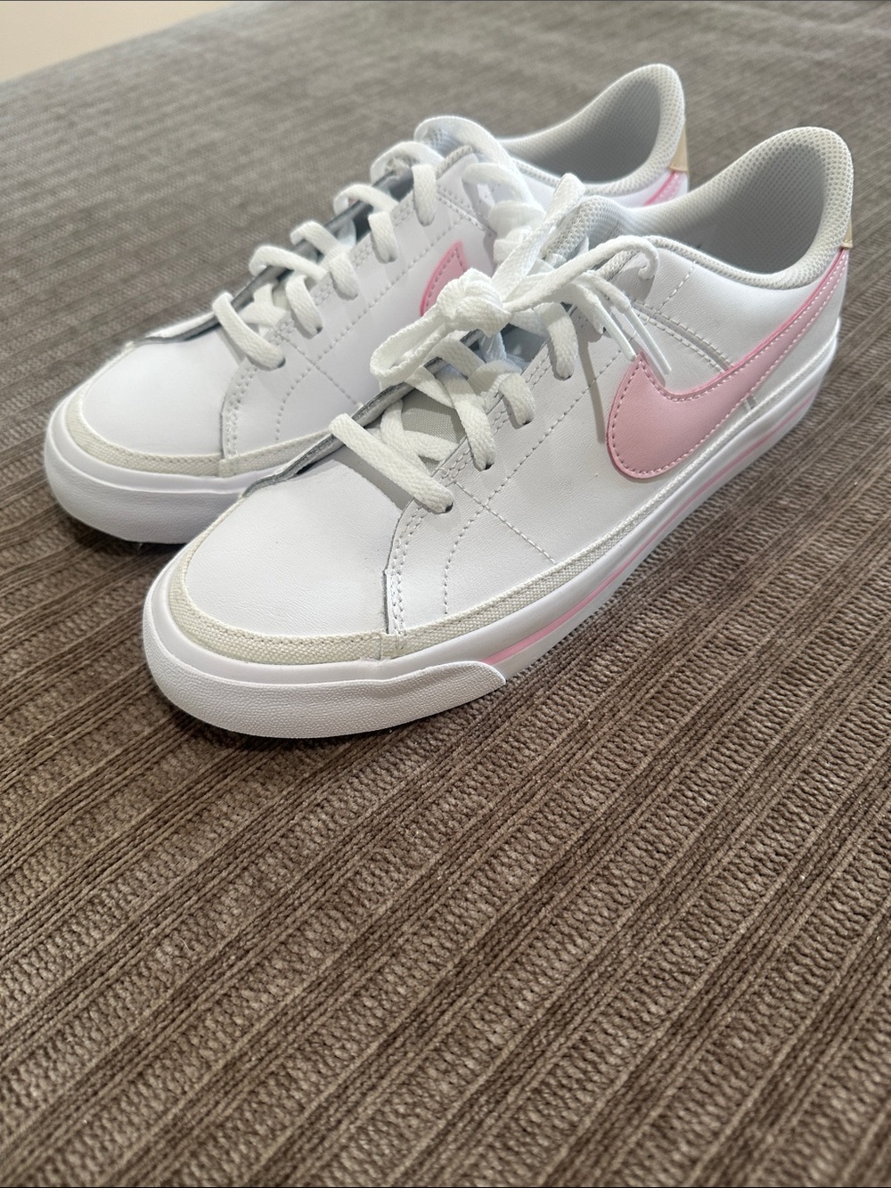 Nike White Sneakers with Pink Swoosh